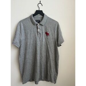 Abercrombie & Fitch Polon Mens XXL Polo Shirt Gray Red Embroidered Logo Casual